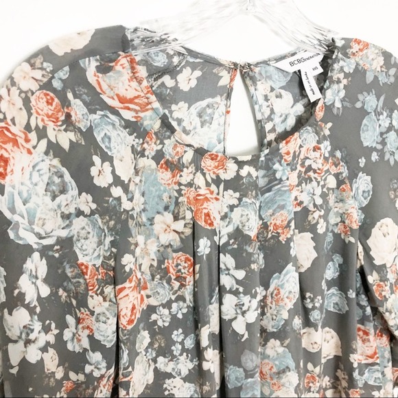 BCBGeneration Floral Blouse Grey Blue Size XXS - Picture 4 of 8